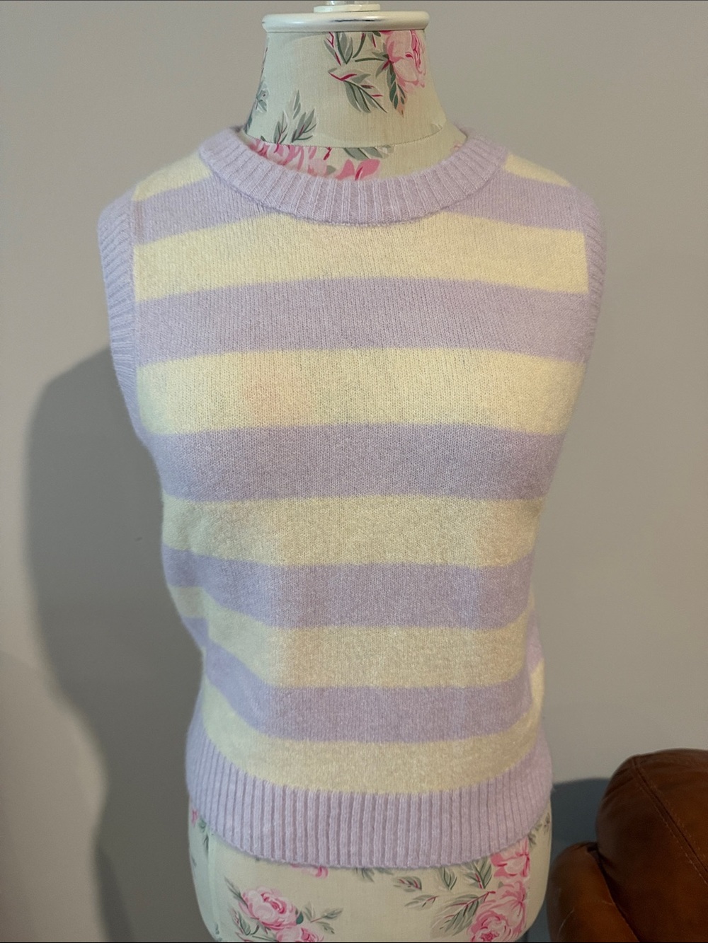 Monki Lavender & Cream Striped Crew Sweater